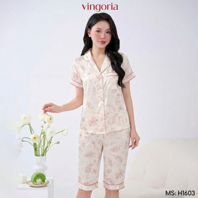 Bộ đồ ngủ nữ Pijama mặc nhà lụa VINGO/VINGORIA tay ngắn mùa hè H1603