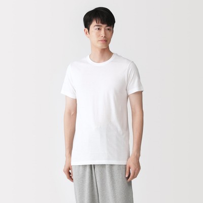 [26AW] MUJI Bộ 2 Áo Thun Cotton Cổ Tròn Tay Ngắn Không Đường May Bên (Áo lót)