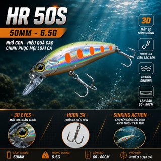 Mồi Câu Lure HR MINOW HR50S 6.5G câu cá Hoàng Đế , Ngựa , Măng, Chẽm , Mú Tặng Hộp Đựng