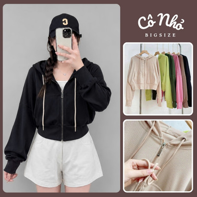 Thời Trang Bigsize Cô Nhỏ Áo khoác ngoài dáng ngắn có mũ vải thun gân co giãn Chống Nắng KHOAC5