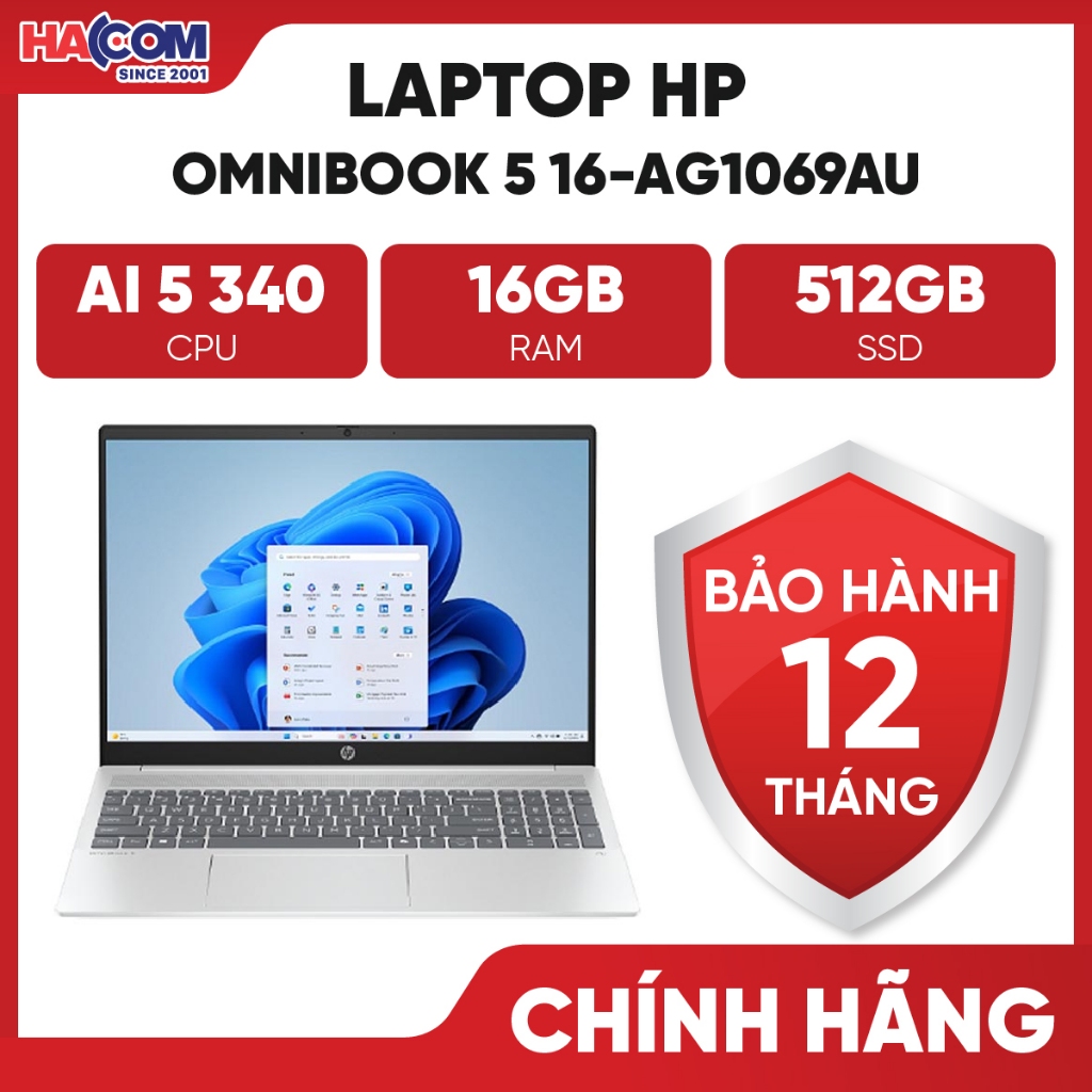 Laptop HP OmniBook 5 16 (Ryzen AI 5 340/16GB/512GB/16" WUXGA Cảm ứng/Win11&OfficeHS24+365/Bạc) - BH 
