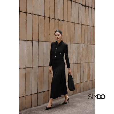 Chân váy dáng A xòe dài SIXDO (Black Woven Flared Skirt)