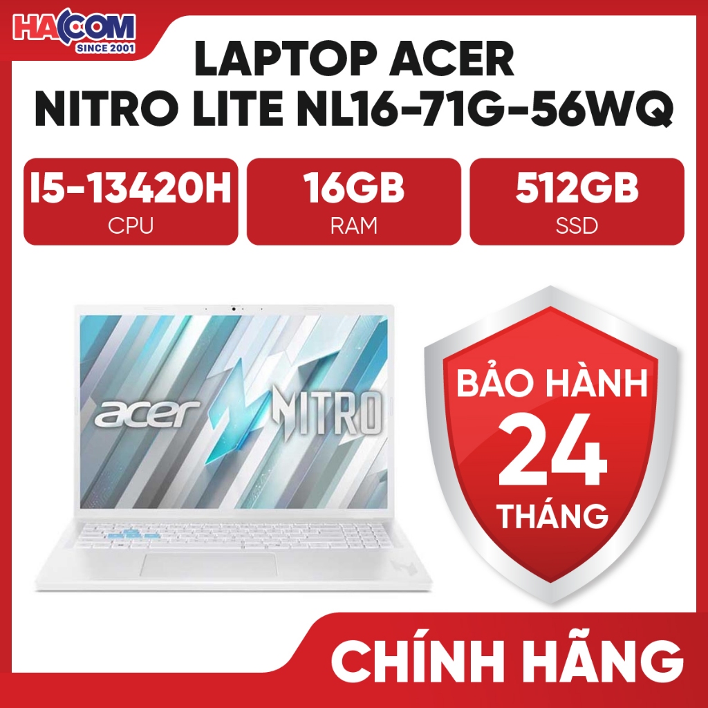 Laptop Acer Nitro Lite 16 NL16-71G-56WQ (i5-13420H/GeForce RTX™ 3050/16GB/512GB/Win11) - BH 24 Tháng