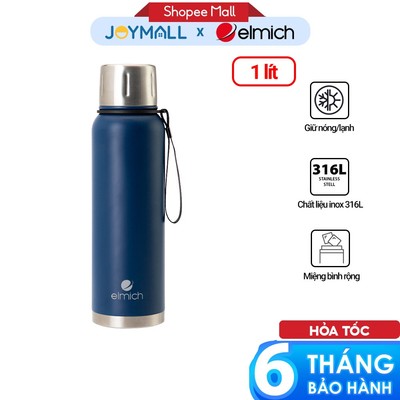 Bình Giữ Nhiệt Inox316 Elmich EL8335 1L, Hàng Chính Hãng, Quai Xách Bằng Vải, Miệng Rộng - JoyMall