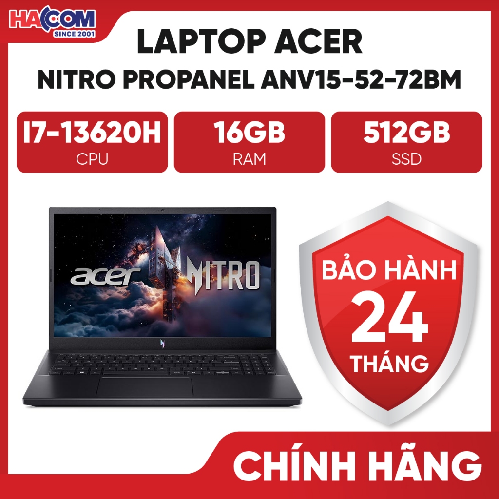 Laptop Acer Gaming Nitro V 15 ProPanel ANV15-52-72BM (i7-13620H/16GB/512GB/RTX 5050 8GB/15.6" FHD 18