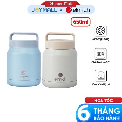 Bình đựng thức ăn giữ nhiệt inox 304 Elmich EL8337 650ml, Hàng chính hãng,quai xách tiện lợi-JoyMall