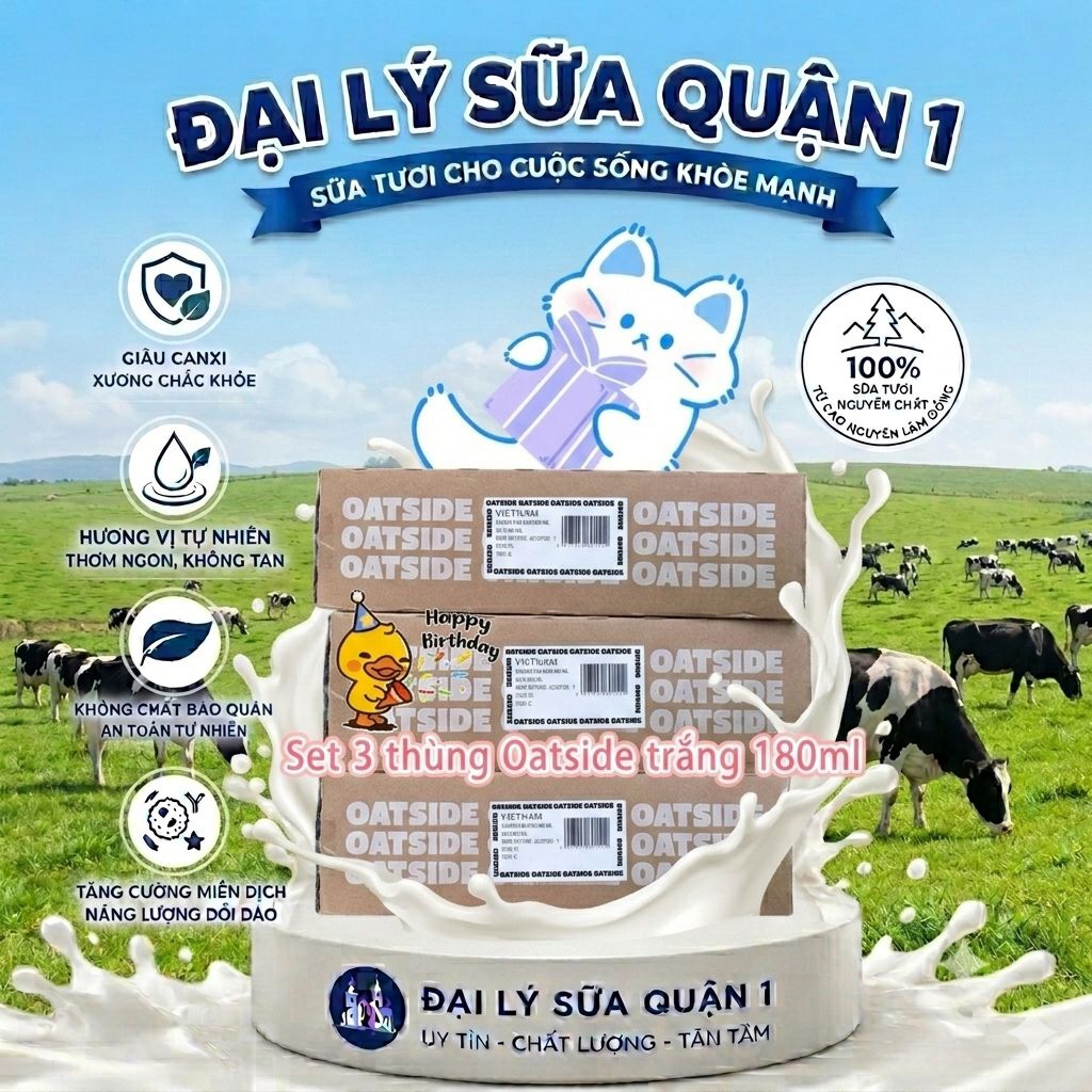 Set 3 thùng sữa Oatside trắng 180ml