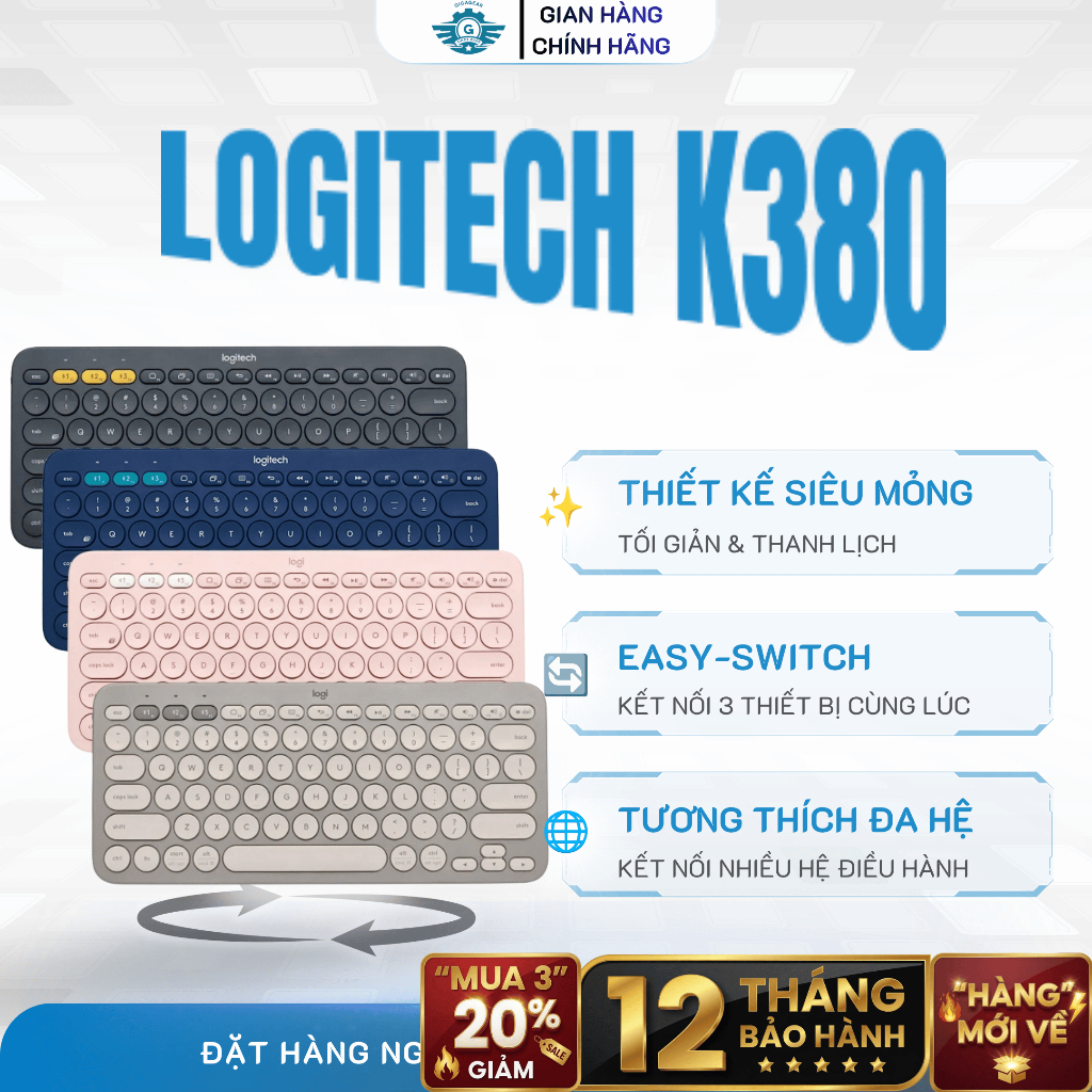 [🔰Chính Hãng] Bàn Phím Bluetooth Không Dây Logitech K380 - Silent, Mỏng Nhẹ iPad, Laptop, Điện Thoại