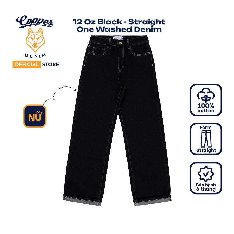 [NEW] Quần Jeans Nữ 12 Oz - onewashed denim, dáng straight, màu đen - Copper Denim