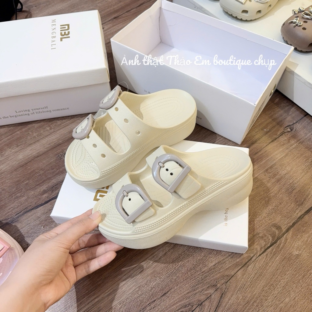 Dép cross sandal đế cao 5.5cm, dép 2 quai cross đế cao, dép cross nữ tặng sẵn charm [ 2Quai đế cong 