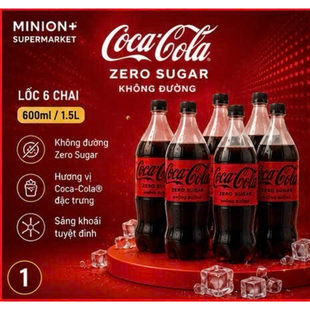 Nước ngọt Coca Cola Zero không đường vị cola chai uống liền thơm ngon lốc 6 chai 600ml 1.5L