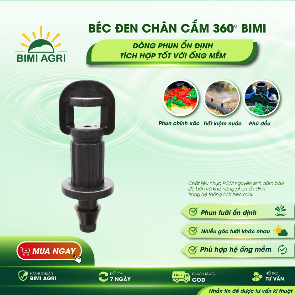 Béc Đen Chân Cắm 360° BIMI – Béc Tưới Phun 360 Độ Cho Hệ Thống Tưới Cây