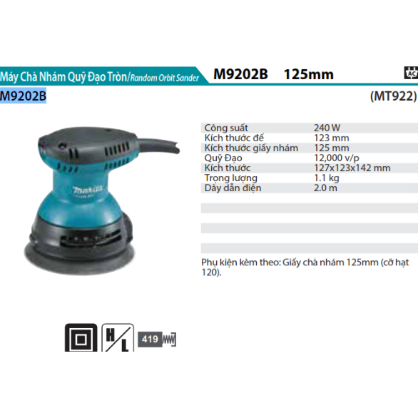 Máy chà nhám quỹ đạo Makita M9202B (125mm)