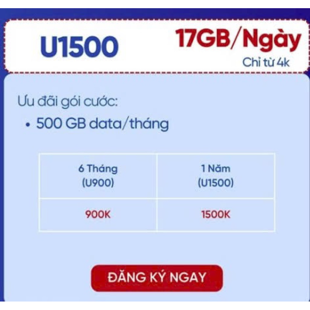 Sim U1500 Vinaphone 500gb 12 Tháng