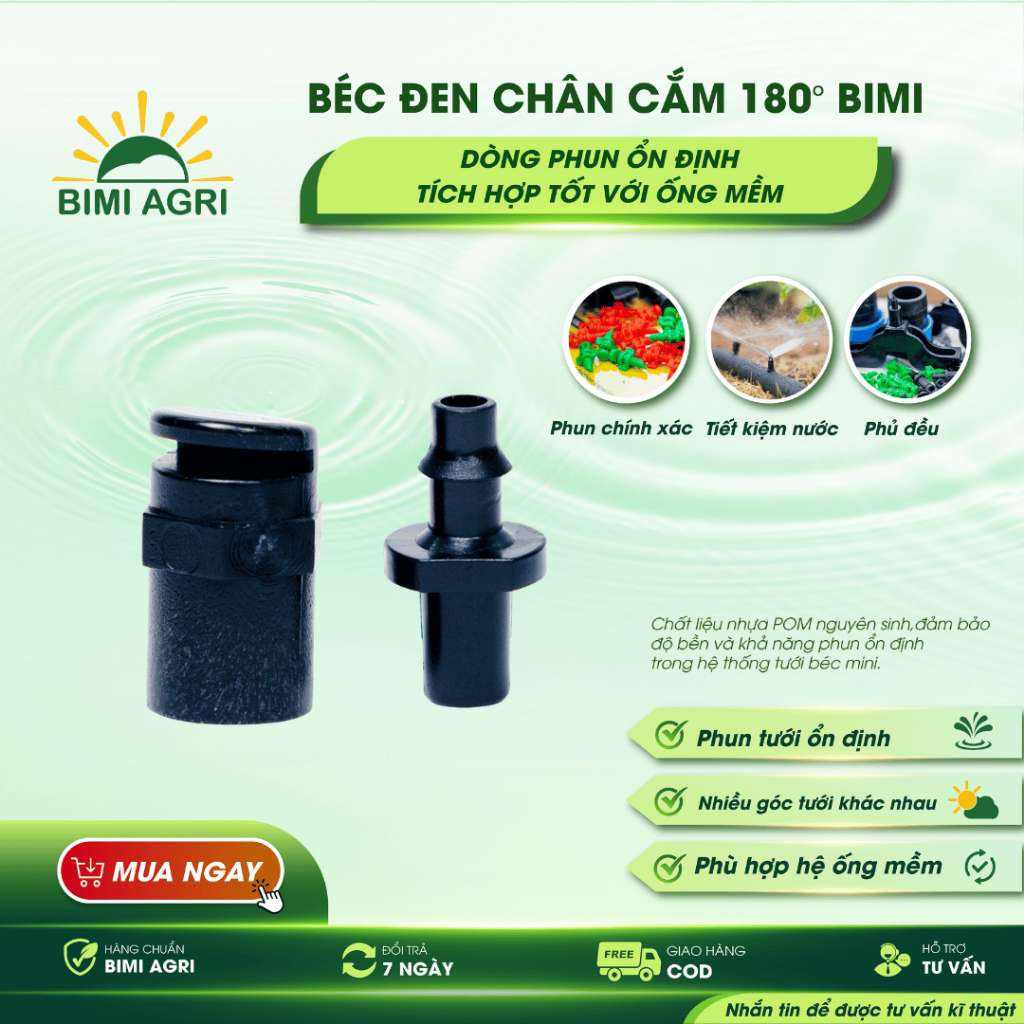 Combo 50 cái- Béc Đen Chân Cắm 180° BIMI – Béc Tưới Phun 180 Độ Cho Hệ Thống Tưới Cây