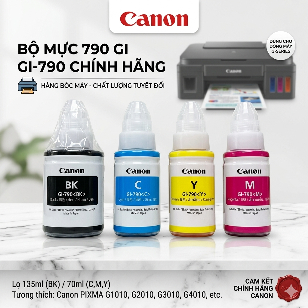 Bộ mực 4 màu Canon g1000/g2000/g3000/g4000 chính hãng bóc máy (cam kết)- GI 790