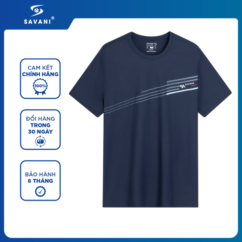 Áo Thun Nam Cổ Tròn SAVANI, Chất Vải Polyester Không Nhăn, Bền Màu, Mềm Mát MTSA205S6