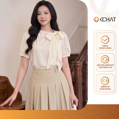 Áo Kiểu Nữ 𝐂𝐂𝐇𝐀𝐓 Dáng Suông Cổ Leo Nơ Camille Vai Bồng Chất Liệu Voan Mềm Mát 16FNV2121ST
