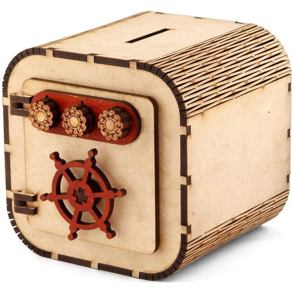 Wooden Safe Piggy Bank, Kids Money Saving Box, Secret Storage Container