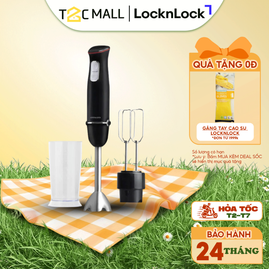 Máy Xay Cầm Tay Đa Năng  LocknLock Multi - Purpose 2 In 1 Hand Blender 1000W - EJM516BLK- T2CMALL