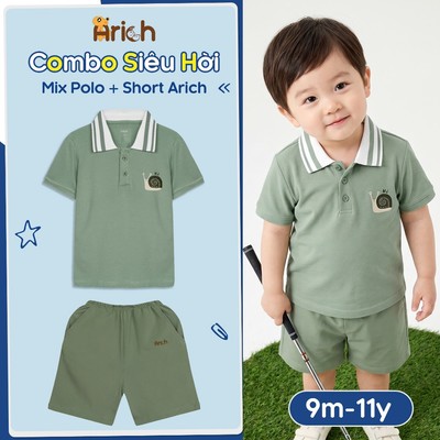 Bộ quần áo polo trẻ em arich, chất vải cá sấu sợi tre ,mềm, mịn, rất mát, size lớn 5 đến 11 tuổi