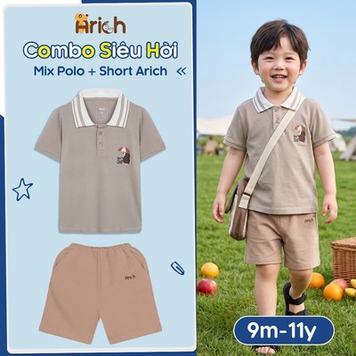 Bộ quần áo polo arich vải cá sấu sợi tre cao cấp, cho bé trai, bé gái cho bé từ 18 tháng đến 5 tuổi