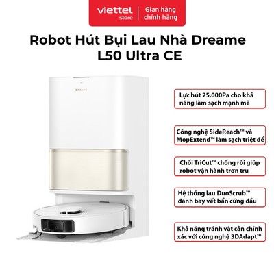 Máy Robot Hút Bụi Lau Nhà Dreame L50 Ultra CE | Lực hút 25.000Pa | Tự Giặt Giẻ Nước Nóng 80°C