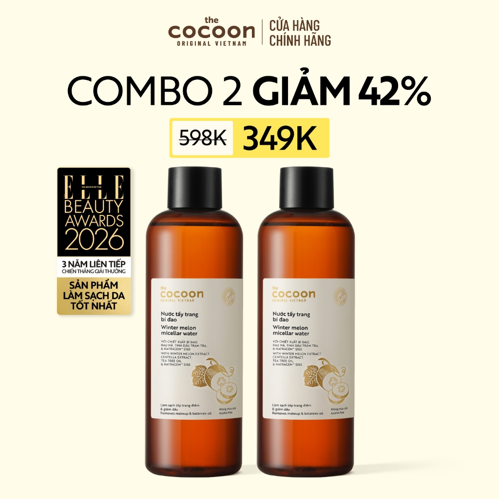 [MUA 2 GIẢM 42%] Combo 2 Nước tẩy trang bí đao Cocoon tẩy sạch makeup & giảm dầu 500ml