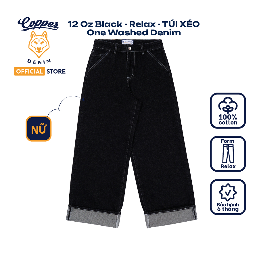 [NEW] Quần Jeans Nữ 12 Oz - onewashed denim, dáng relax, màu đen - Copper Denim