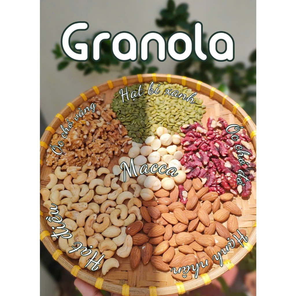 Granola Siêu Hạt Cao Cấp Từ Hạt Điều Bình Phước - Macca, Óc Chó, Hạnh Nhân, Hạt Mới Thơm Ngon Không 