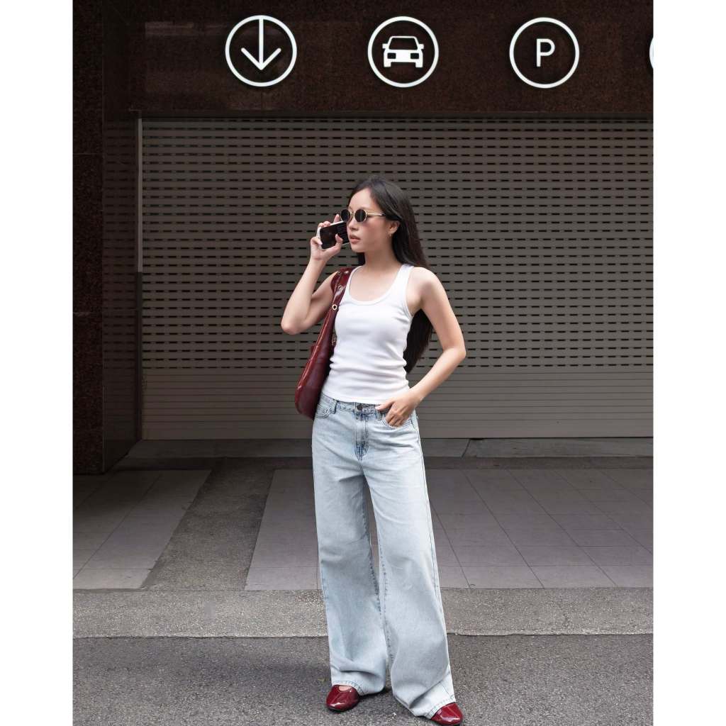 HASHTAGEM - Quần Jean Nữ WLJ.0 Limited Blue Wide Leg, Ống Rộng Lưng Cao, Màu Xanh Sáng Bạc