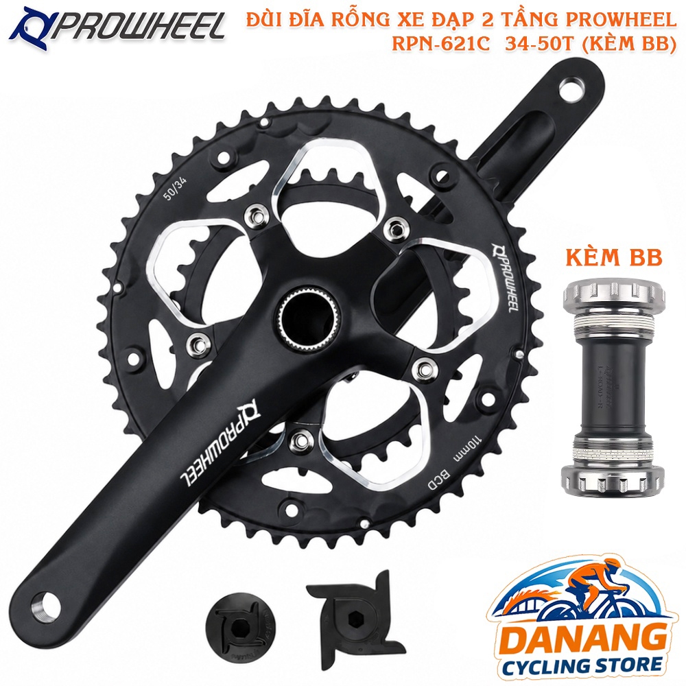 Đùi Đĩa Rỗng Xe Đạp PROWHEEL RPN-621C 2 Tầng 34-50T (Kèm BB Vặn) | Giò Dĩa Road, Touring