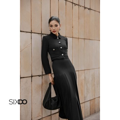 Áo vest cổ đức dài tay dáng ngắn SIXDO (Black Woven Vest)