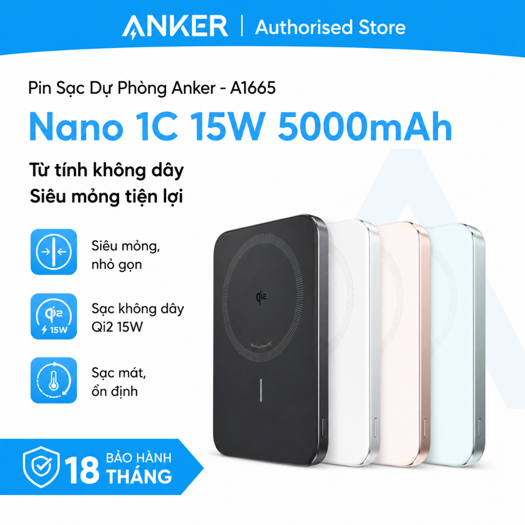 Pin Sạc Dự Phòng Anker Nano 1C 15W 5000mah  - A1665 - Hàng chính hãng - Bảo hành 18 tháng