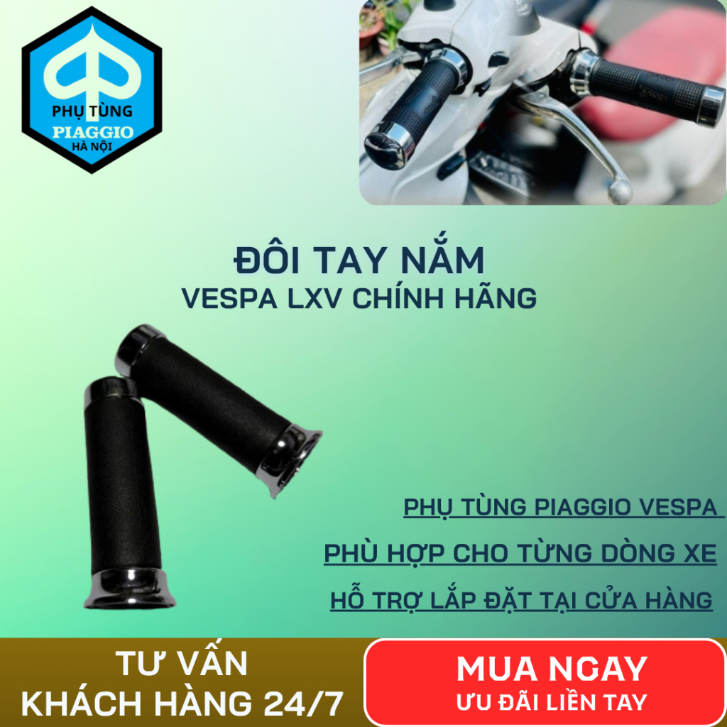 Đôi Tay Nắm Chính Hãng Piaggio Vespa LXV - Đệm Tay Ga, Tay Phanh Cho Xe Vespa LXV phutungpiaggiohano