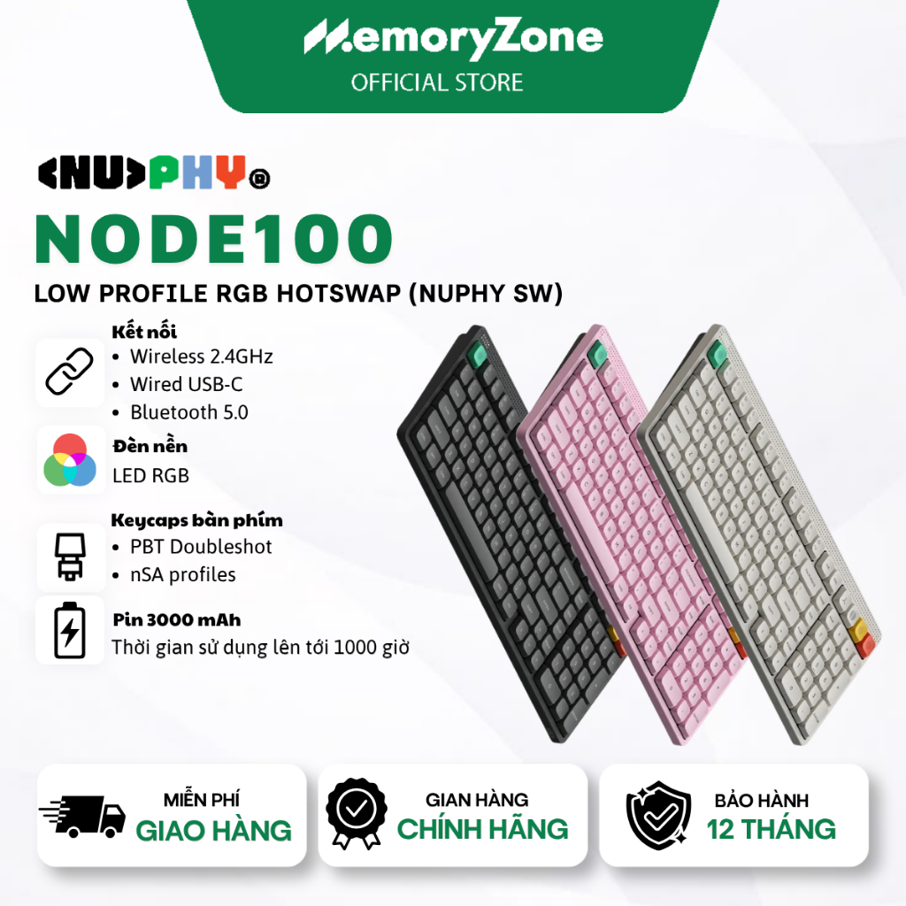 [CHÍNH HÃNG] Bàn phím cơ không dây NuPhy Node100 Low Profile RGB Hotswap (Nuphy Sw) - Bảo hành 12 th