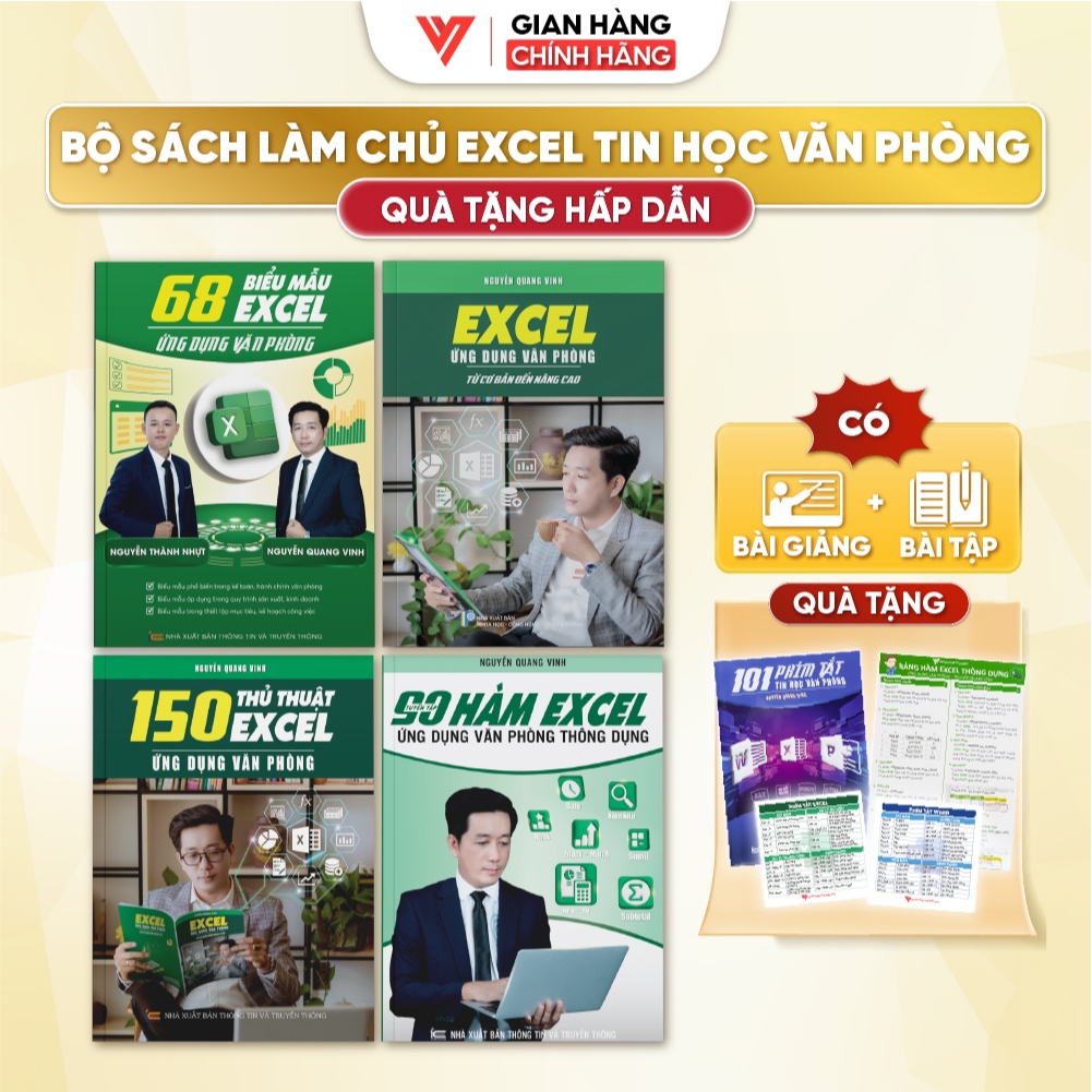 Combo 4 Sách 68 Biểu Mẫu Excel - Excel - 150 Thủ Thuật Excel và 90 Hàm Excel Ứng Dụng Văn Phòng