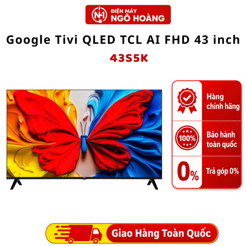 43S5K - Google Tivi QLED TCL AI FHD 43 inch 43S5K, hình ảnh sắc nét, tivi thông minh - Chính Hãng Đi