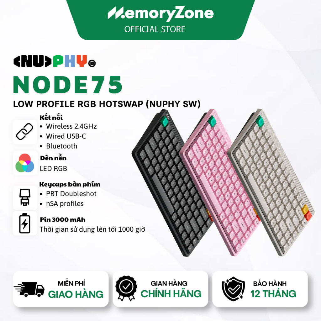 [CHÍNH HÃNG] Bàn phím cơ không dây NuPhy Node75 Low Profile RGB Hotswap (Nuphy Sw) - Bảo hành 12 thá