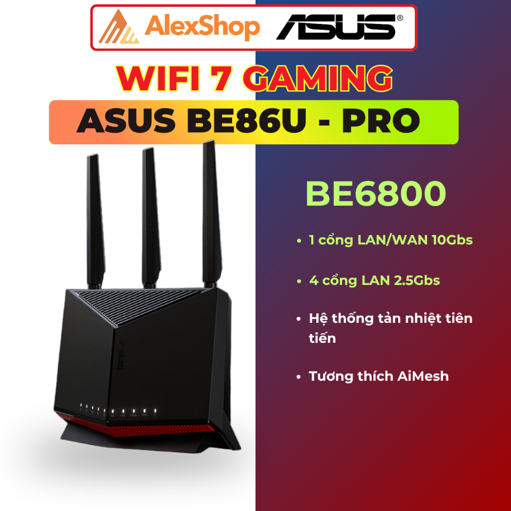 ASUS RT-BE86U | Phát Wi-Fi 7 Gaming Băng Thông BE6800, Cổng Mạng 10G Tốc Độ Cao