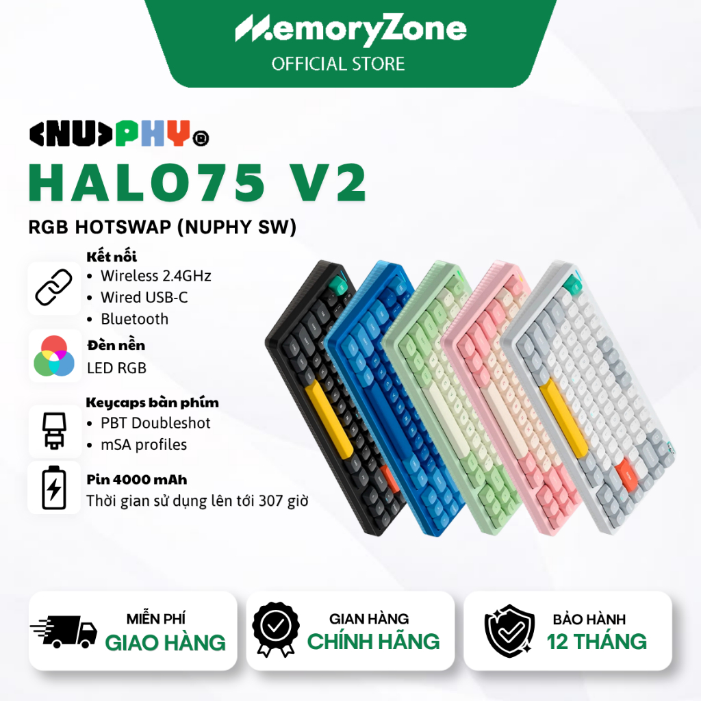 [CHÍNH HÃNG] Bàn phím cơ không dây Nuphy Halo75 V2 RGB Hotswap (Nuphy Sw) - Bảo hành 12 tháng chính 