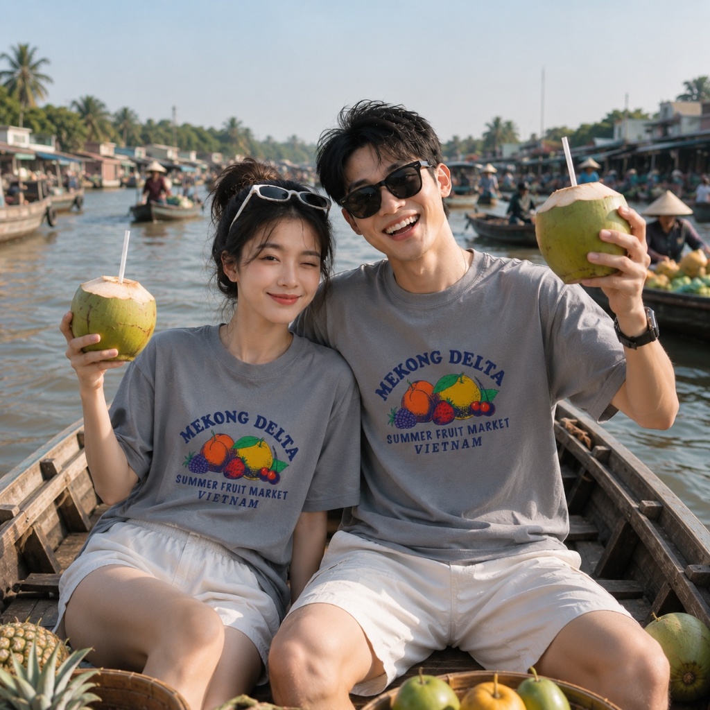 Áo thun cổ tròn Nam nữ Cotton TC mẫu MEKONG DELTA - Du lịch Việt Nam unisex vải xịn 4 chiều co giãn