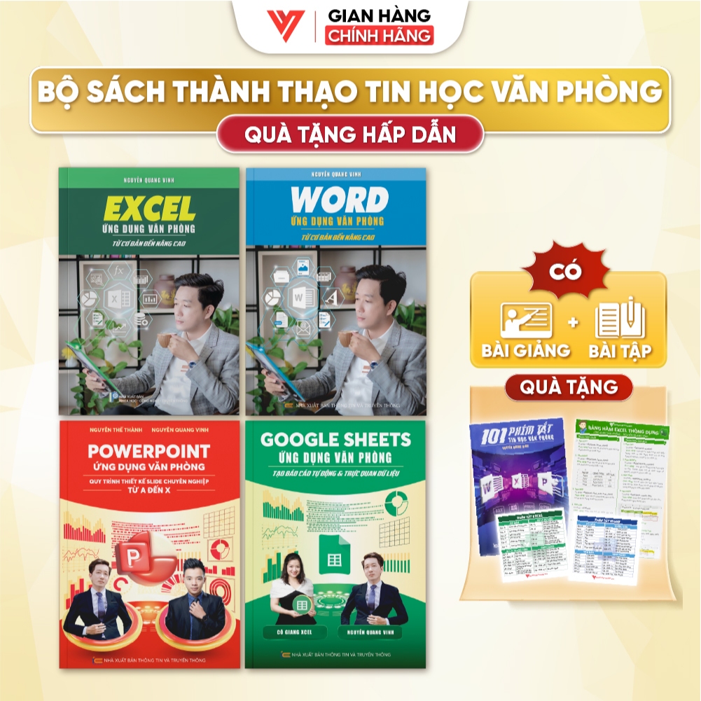 Combo 4 Sách Excel - Word - Powerpoint - Google Sheets Ứng Dụng Văn Phòng