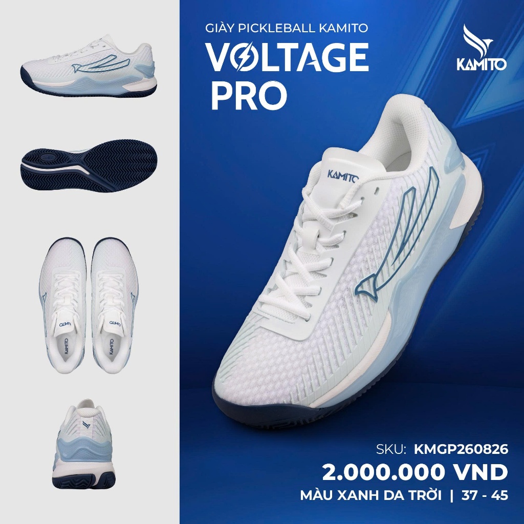 Giày Pickleball Kamito Voltage Pro Chính Hãng, đệm đàn hồi giảm chấn tốt, thoáng khí, đế bám sân