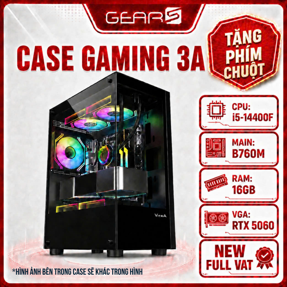 Case Gaming 3A - i5 14400F/16GB/512GB/RTX 5060 (tặng kèm phím chuột)- Bảo Hành 36 Tháng