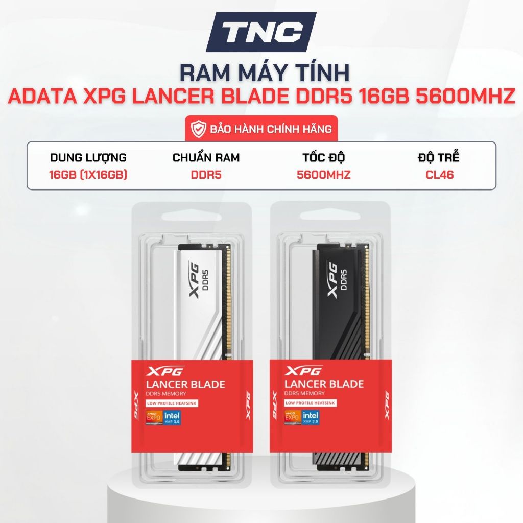 Ram PC Adata XPG Lancer Blade DDR5 16GB 5600MHz Black/White - Bảo Hành 36 Tháng - TNC STORE