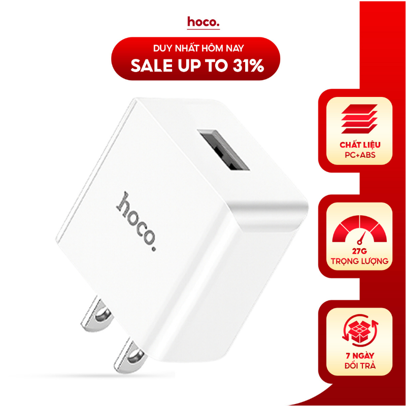 Củ sạc chính hãng HOCO, cốc sạc USB tiện ích chất liệu cao cấp thiết kế nhỏ gọn chống cháy nổ an toàn khi sử dụng