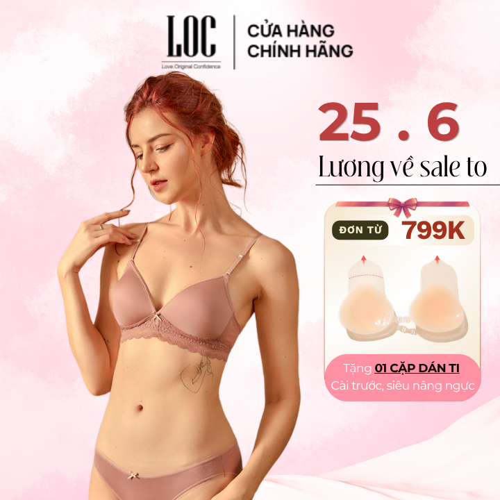 Áo ngực nữ không gọng trơn mút mỏng phối ren LOC