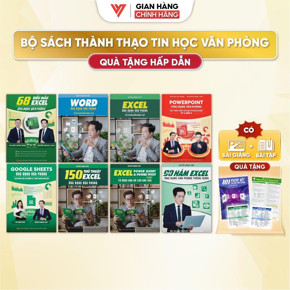 Bộ 8 sách Excel - Word - PowerPoint - Google Sheets - 150 Thủ Thuật - Power Query-90 Hàm-68 Biểu Mẫu