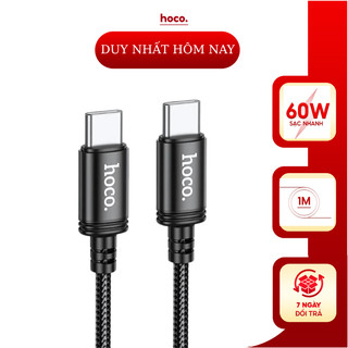 Cáp sạc nhanh 2 đầu Type c 60w Hoco, Dây sạc bọc dù C to C hỗ trợ sạc nhanh chống dối gẫy dài 1m 1m2 2m 3m
